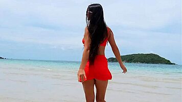 hey neighbor wanna watch this bikini beauty flash her tanned petite body on the beach?