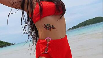 hey neighbor wanna watch this bikini beauty flash her tanned petite body on the beach?