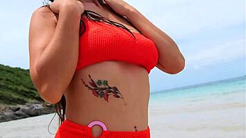 hey neighbor wanna watch this bikini beauty flash her tanned petite body on the beach?