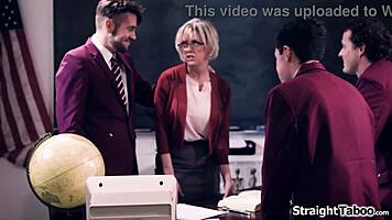 four college boys challenge their teacher in intense showdown