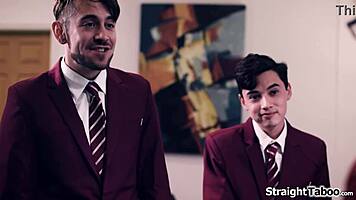 four college boys challenge their teacher in intense showdown