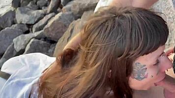 omg sucking cock on beach swallowing huge cum mouthful part one?