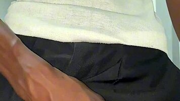 thug teen strokes his huge black monster cock until massive cumshot