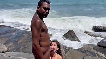 Young Blonde Teases Thick Black Cock Lover Beach Encounter Passionately