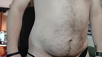 Big ass crossdresser teases thong shake