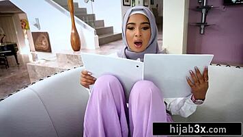 Big tits Muslim babe rides colleague's hard cock
