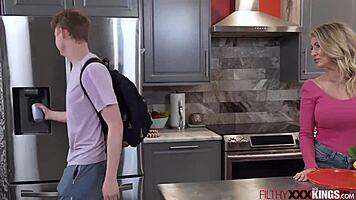 stepmom and bff suck fuck stepson hard together