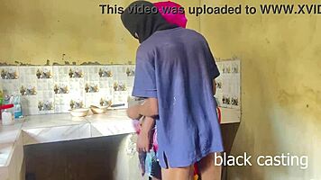 my sexy ebony maid rides my monster cock hard in the kitchen