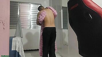 Husband catches curvy wife bent over doggystyle on hidden bedroom camera