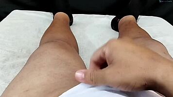 My girlfriend masturbates her tight smooth pussy making me cum hard