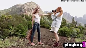 cute european teen lesbians heidi romanova and yana west strip naked outdoors