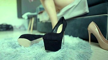 Perfect High Heels Try-On with Sexy Stockings Legs and Bare Feet