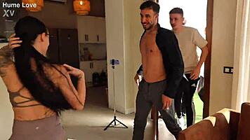 big ass glasses girl zulema overwhelmed by four giant cocks first time