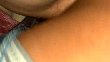 Hairy petite slut's tiny pussy filled with big black cock creampie close-up.