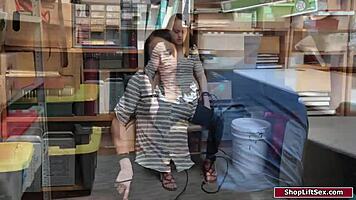 Small tits babe endures horny officer's spanking at work