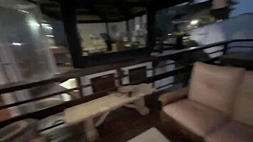 Naughty nerdy Brazilian shares her wet pussy on the balcony anyone watching?