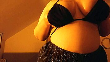 sexy bbw housewife rips clothes for oily big tits teasing and ass shaking outdoor session