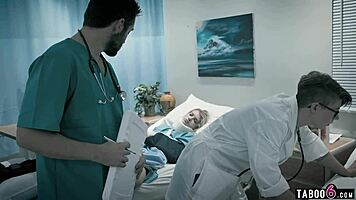 dirty doctor can't resist fucking petite blonde teen patient right in hospital bed