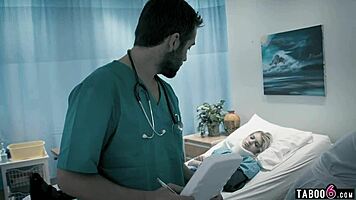 dirty doctor can't resist fucking petite blonde teen patient right in hospital bed