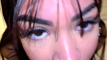 very tight petite college brunette deepthroats huge cock then creampie pussy