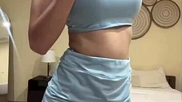 Big tits babe fucks huge dildo bent over homemade doggystyle