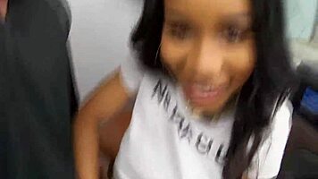 Busty black babe fucked rough at public laundromat 😈