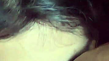 Sexy latina babe kneels close-up sucking cock with spit in homemade bedroom scene