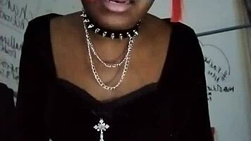 goth dominatrix teases with natural tits in high heels to drain you