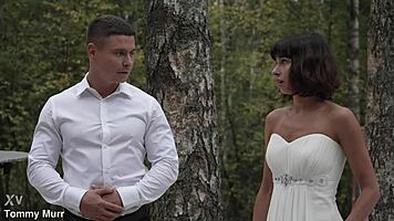 Wet Brunette Bride's Last Dirty Outdoor MMF with Two Monster Cocks Before Wedding