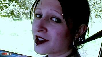 Gothic hitchhiker Lou-Ann trades ride for intense anal pounding and deep creampie