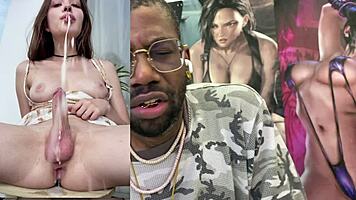 Filthy Big Breast Asian Trans Cowgirl Cums Hard Spitting Cum Covered Whore