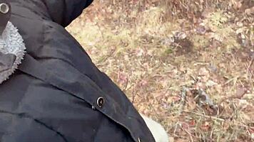 Petite Asian babe pees sexy in cool forest nature
