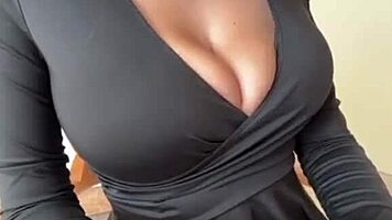 Milf caresses her big natural tits and nipples