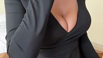 Milf caresses her big natural tits and nipples