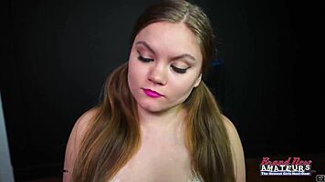 Petite brunette Lauren's webcam sloppy deepthroat rimjob ends in greedy swallow