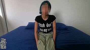 blue haired cutie shows up curious for the casting interview session