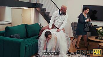 Young bride cheats hard fucking stranger at her own wedding