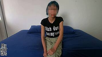 blue haired cutie shows up curious for the casting interview session