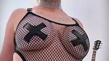 Sandra Luberc Blonde Fishnets Tattoo Tease