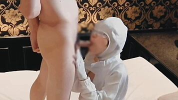 giant tits wife in lingerie blows my cock for cum inspection at home