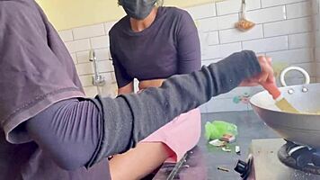 indian wife bends over kitchen counter for husbands big cock doggystyle deepthroat pounding homemade