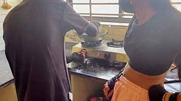 indian wife bends over kitchen counter for husbands big cock doggystyle deepthroat pounding homemade