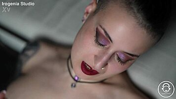emo goth brunette strips slow revealing pierced nipples and tattoos