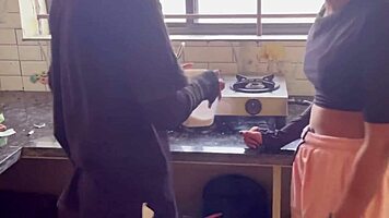 indian wife bends over kitchen counter for husbands big cock doggystyle deepthroat pounding homemade
