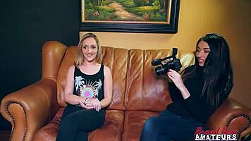 Olyssia and Ryann dive into kinky lesbian muff sucking plus cock handjob domination.