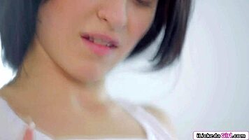 Small titted teen babe teases her smooth pussy solo