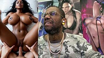 Slutty Busty Ebony Milf Sloppy Deepthroat and Bald Pussy Ride