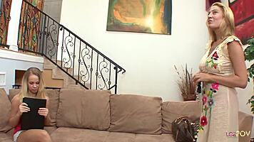 Blonde Cougar Ravishes Beautiful Blonde to Gushing Climax