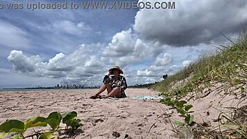 Curvy Milf Flashes Hairy Pussy on Crowded Beach