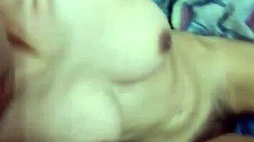 old guy pounds petite 18+ babe doggystyle till cumming on her small tits